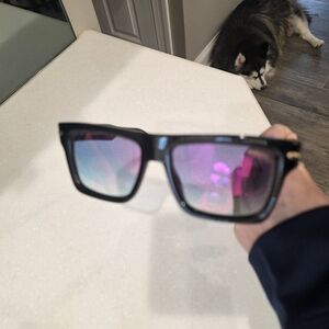 Black Frame Sunglasses with Pink-Blue Mirrored Lenses